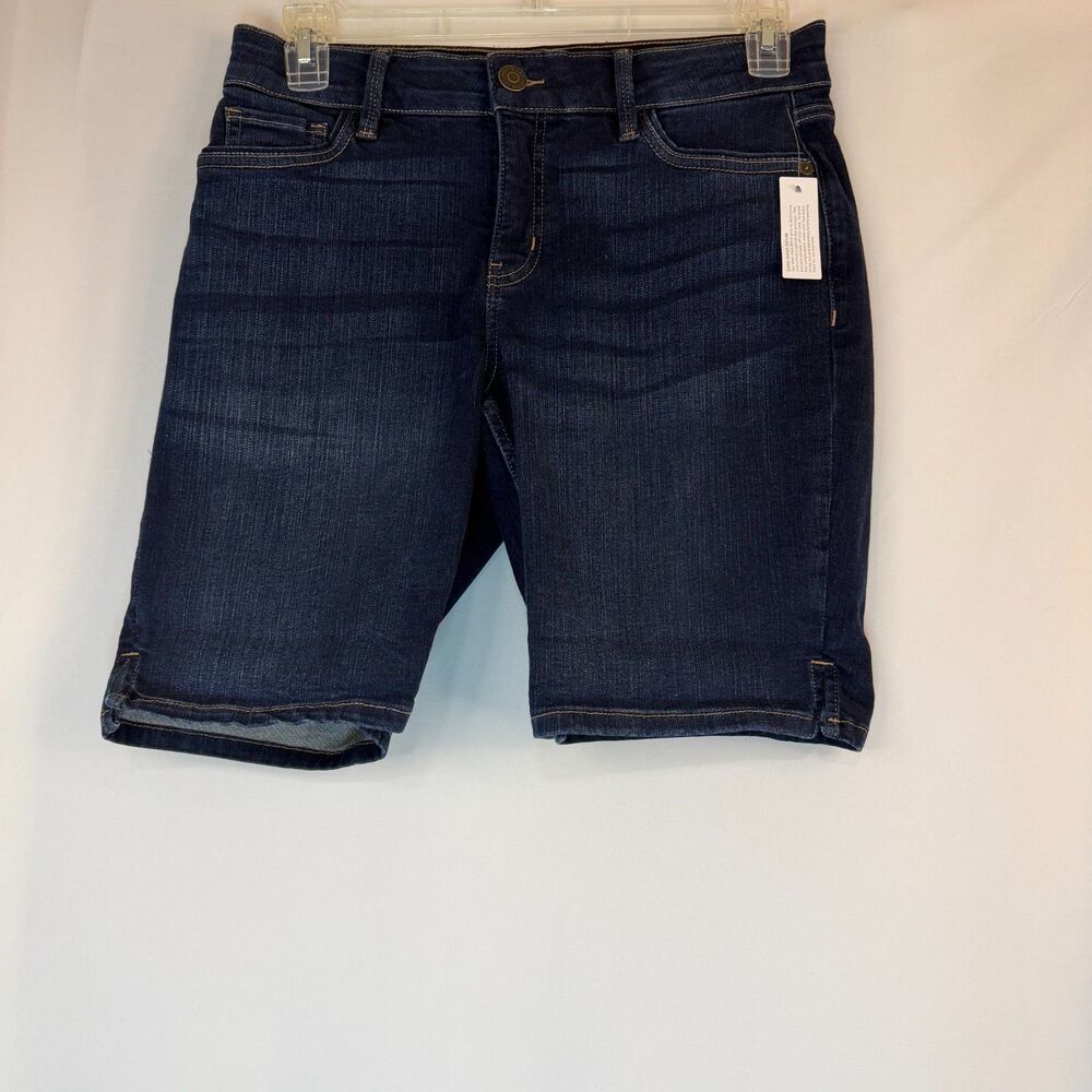 10P Liz Claiborne Sara Mid-Rise Dark Rinse Denim Bermuda Shorts Petite